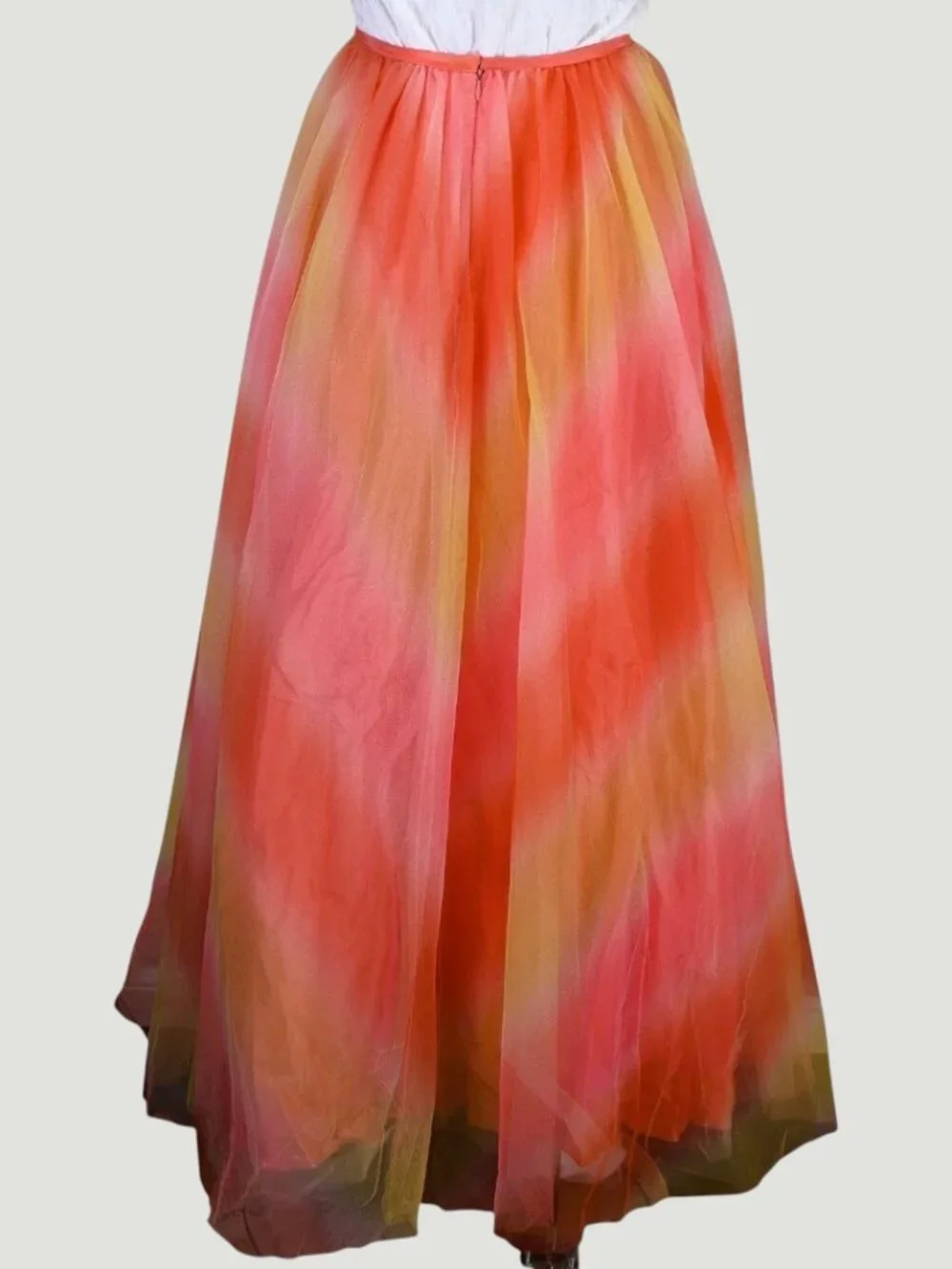 Vintage Linda Bernell Tulle Maxi Skirt Ombre Coral Orange Yellow Size 7